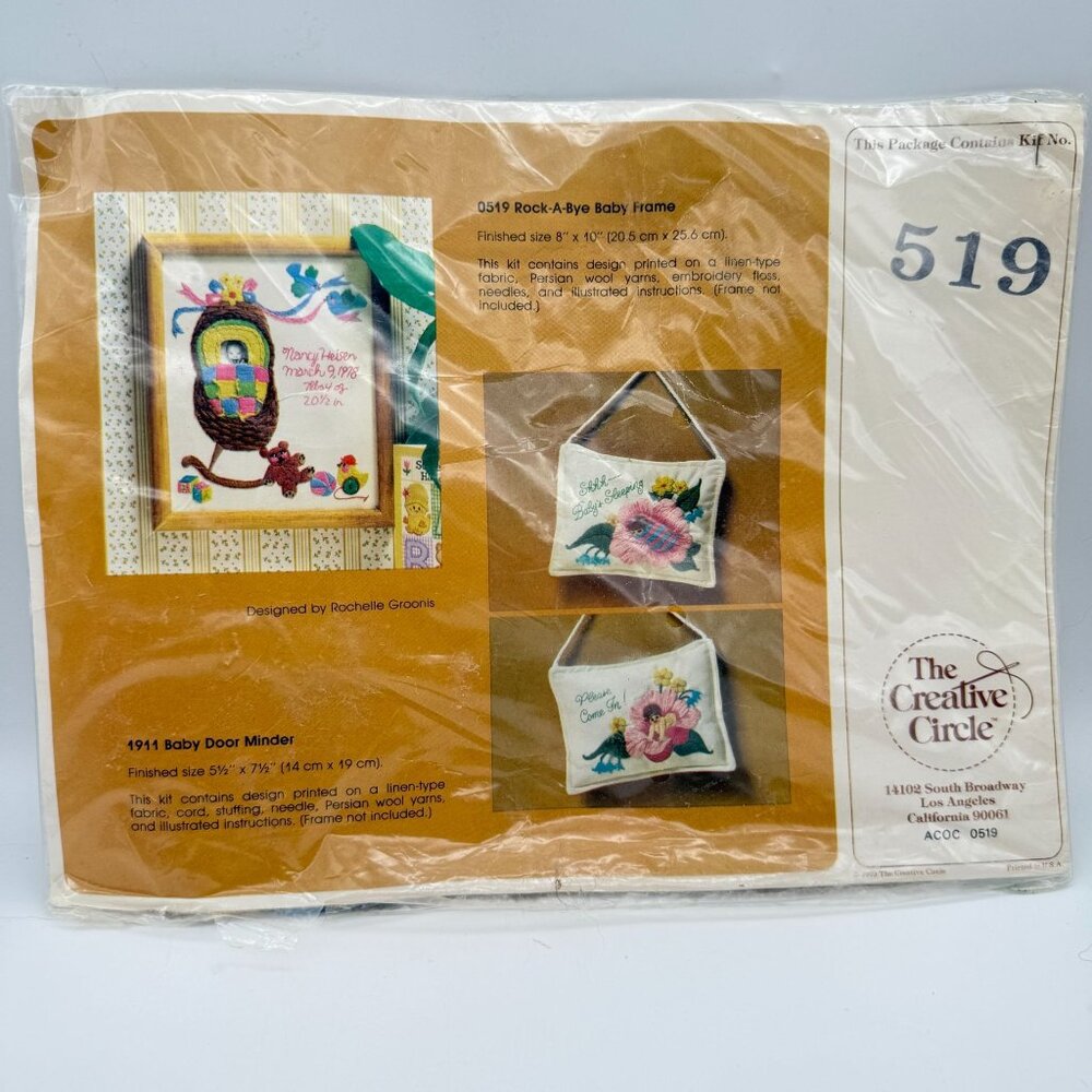 The Creative Circle Vtg Wool Embroidery Kit 519 Rock A Bye Baby Photo Frame New
